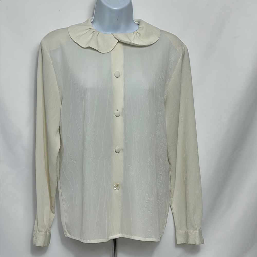 Oscar de la Renta Women’s size 6 Vintage Cream Button-Up Blouse Sheer Fabric Top